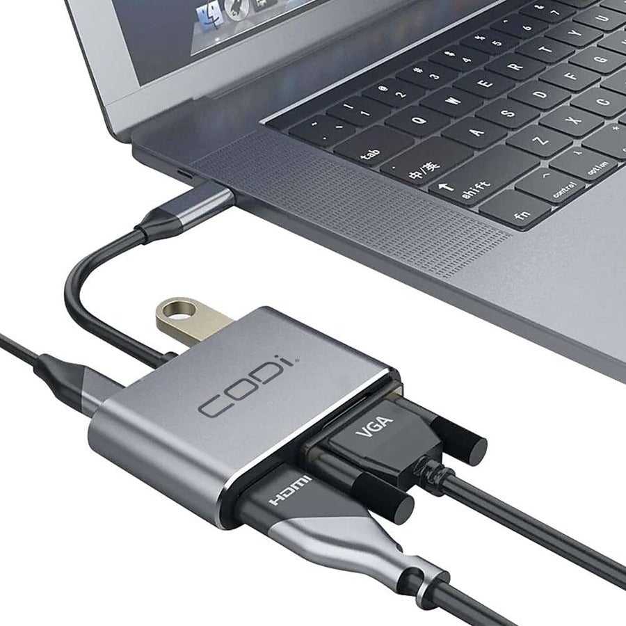 CODI, Adaptateur d'affichage USB-C Codi 4-en-1 (Hdmi, Vga, USB-C Pd, USB-A 3.0)