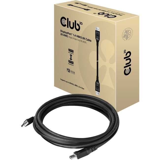 CLUB 3D, Câble Club 3D Displayport 1.4 Hbr3 8K mâle/mâle 5M / 16,40 pieds.