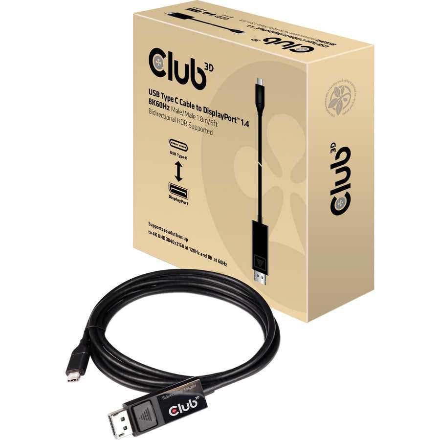 CLUB 3D, Câble USB type C du Club 3D vers DP 1,4 8K60Hz M/M 1,8M/5,9Ft