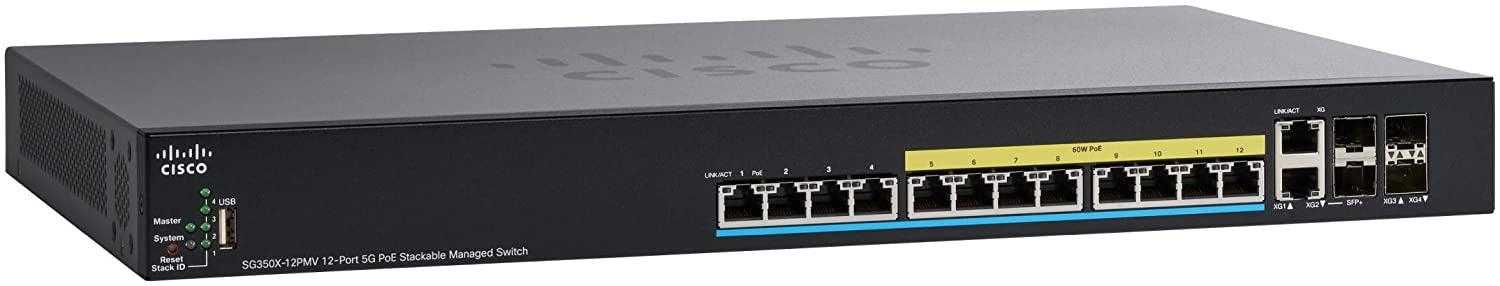 Cisco, Cisco Sg350X-12Pmv Géré L3 2,5G Ethernet (100/1000/2500) Alimentation via Ethernet (Poe) 1U Noir