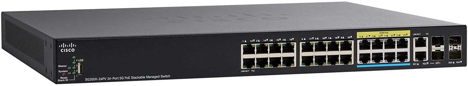 Cisco, Cisco Sg350X-24Pv Géré L3 Gigabit Ethernet (10/100/1000) Alimentation via Ethernet (Poe) 1U Noir