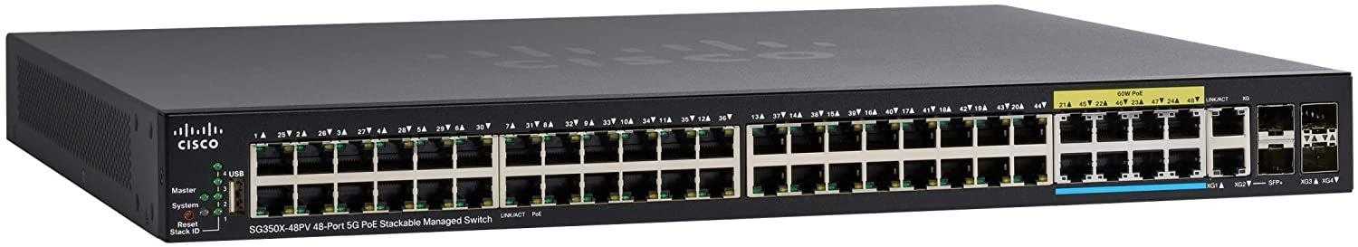 Cisco, Cisco Sg350X-48Pv Géré L3 Gigabit Ethernet (10/100/1000) Alimentation via Ethernet (Poe) 1U Noir