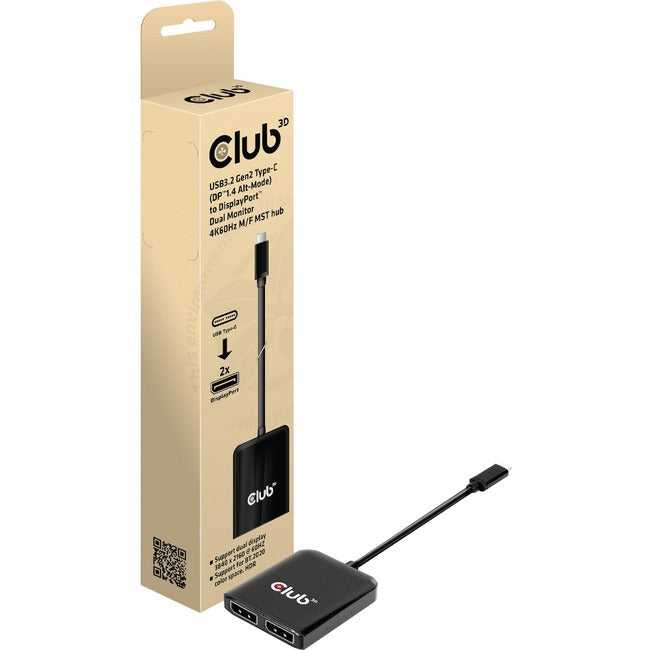 CLUB 3D, Club 3D Usb3.2 Gen2 Type-C (Dp Alt-Mode) vers Displayport double moniteur 4K60Hz M/F Mst Hub