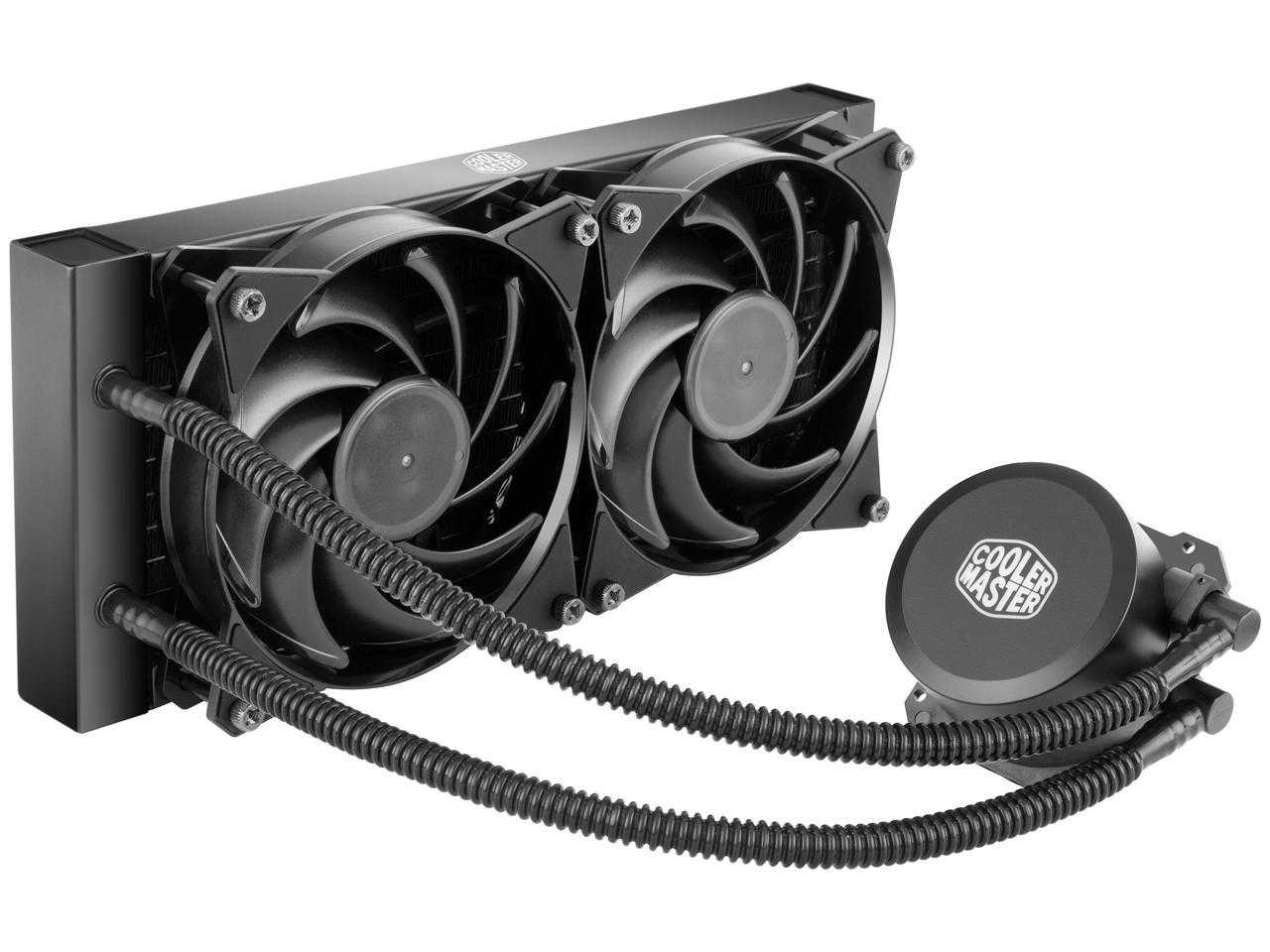 Maître du refroidisseur, Cooler Master Masterliquid Lite 240 Aio Cpu Refroidisseur liquide, pompe à LED blanche, tube Fep, double équilibre d'air 120 mm Mf, technologie à double dissipation