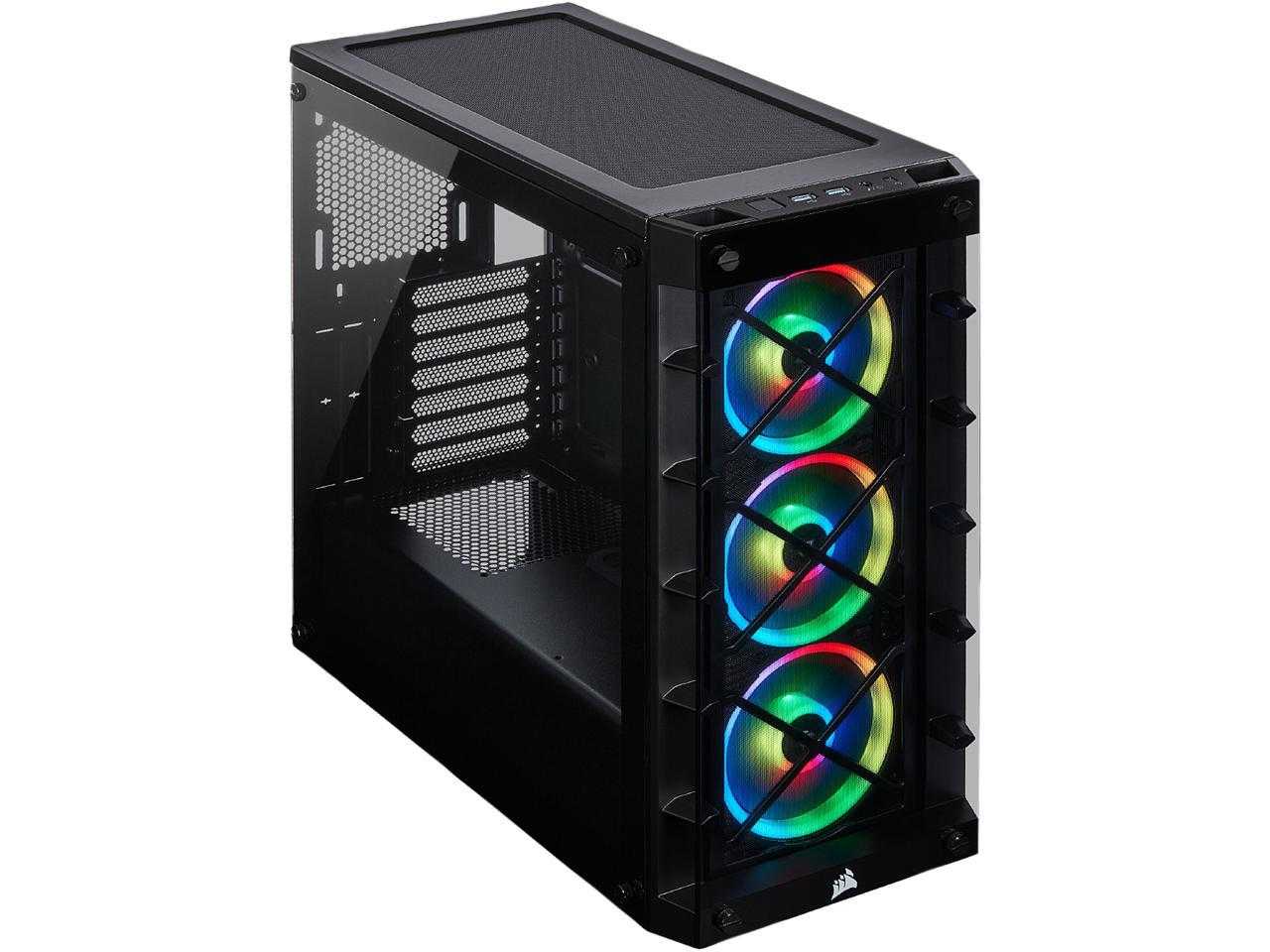 Corsaire, Corsair Crystal Icue 465X Rgb Cc-9011188-Ww Noir Acier / Plastique / Verre Trempé Atx Mid Tower Boîtier d'ordinateur