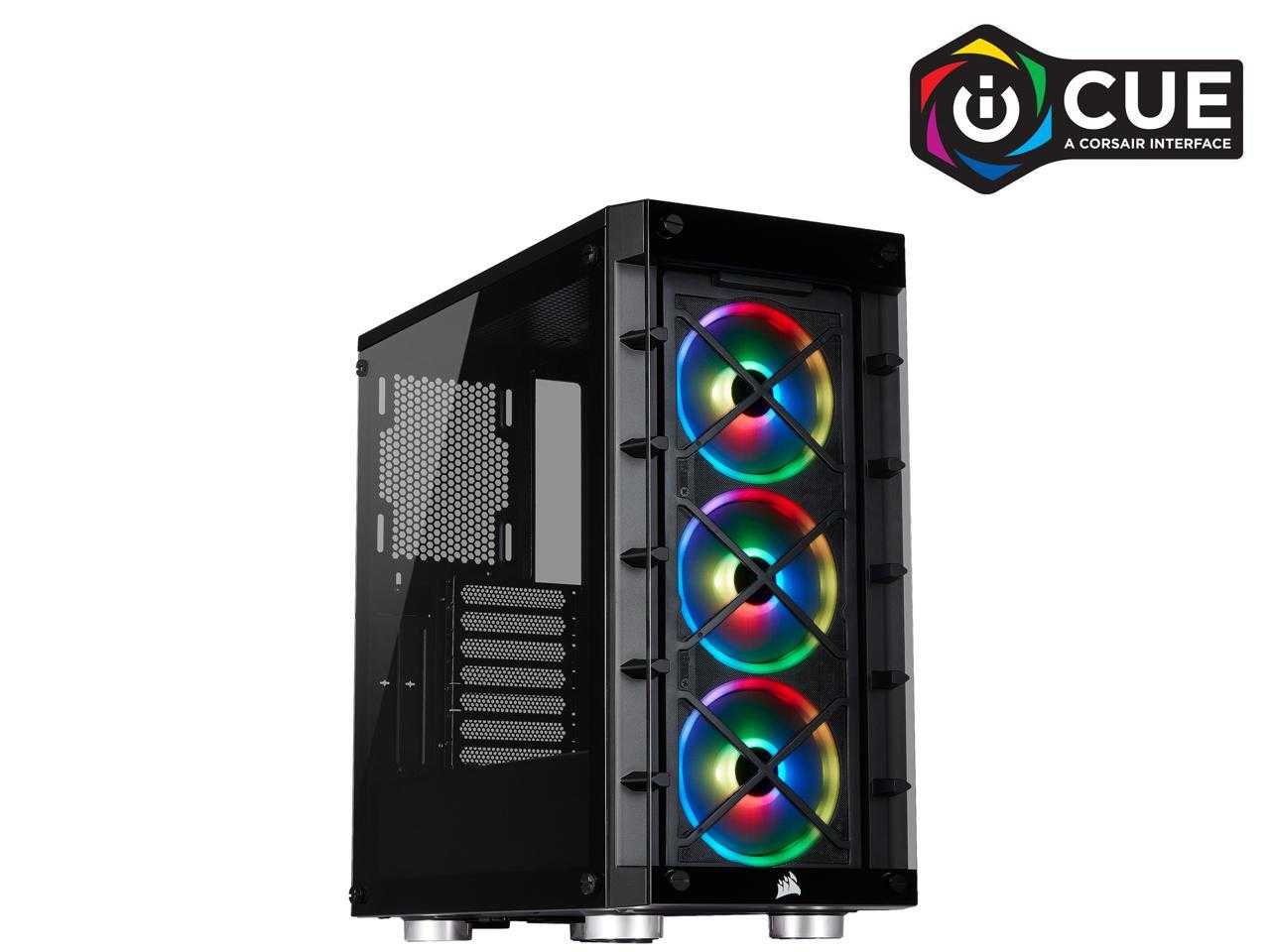 Corsaire, Corsair Crystal Icue 465X Rgb Cc-9011188-Ww Noir Acier / Plastique / Verre Trempé Atx Mid Tower Boîtier d'ordinateur