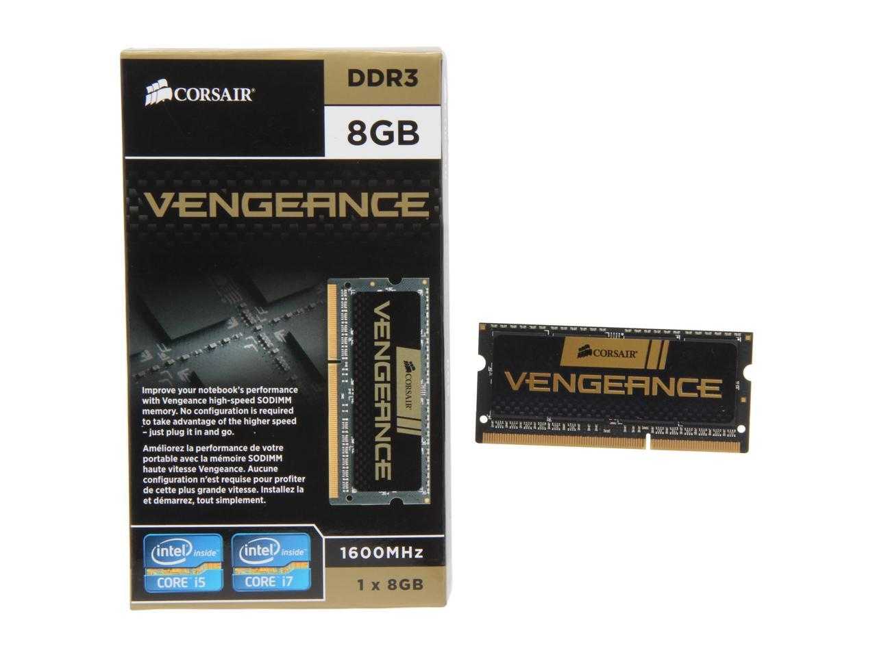 Corsaire, Corsair Vengeance 8 Go 204 broches Ddr3 So-Dimm Ddr3 1600 (Pc3 12800) Modèle de mémoire pour ordinateur portable Cmsx8Gx3M1A1600C10