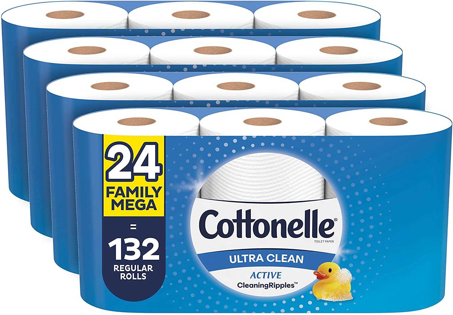 Cottonelle, Cottonelle Ultra Clean avec texture Active Cleaningripples, papier de bain résistant, 24 méga rouleaux familiaux