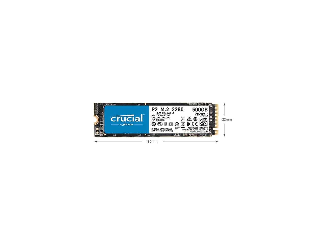 Crucial, Crucial P2 1 To 3D Nand Nvme Pcie M.2 SSD jusqu'à 2400 Mb/s - Ct1000P2Ssd8