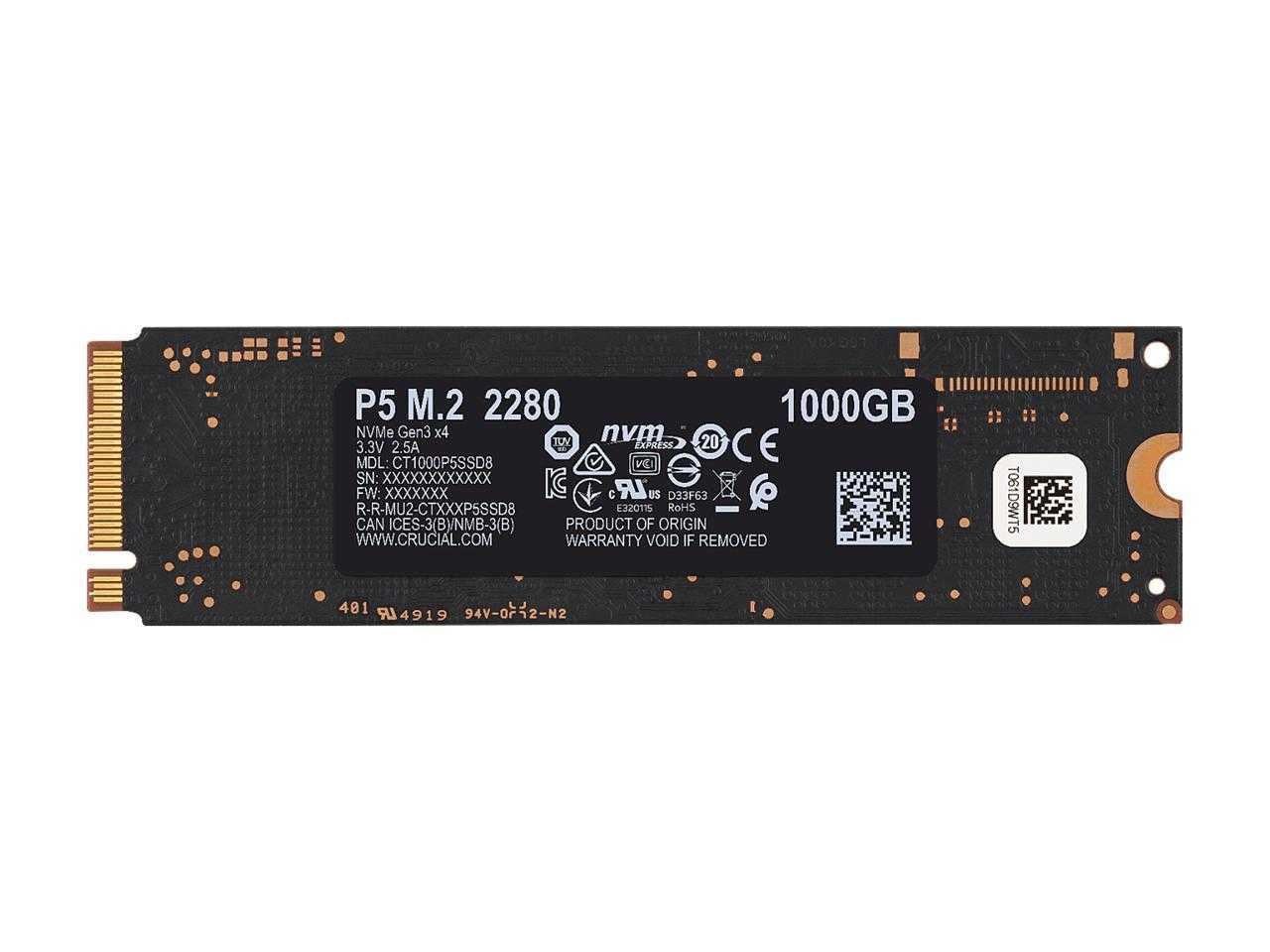 Crucial, SSD interne Crucial P5 1 To 3D Nand Nvme, jusqu'à 3 400 Mb/s - Ct1000P5Ssd8